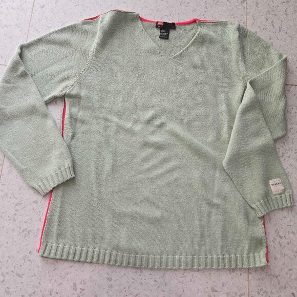 Vintage DIESEL Men's Pullover V-Neck Sweater * Green and Pink * X-Large - Picture 1 of 4